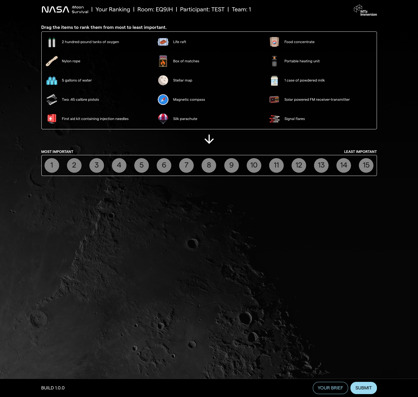 NASA Moon Survival, one of the activities we built for MTa Immersion based on the NASA Survival on the Moon exercise.