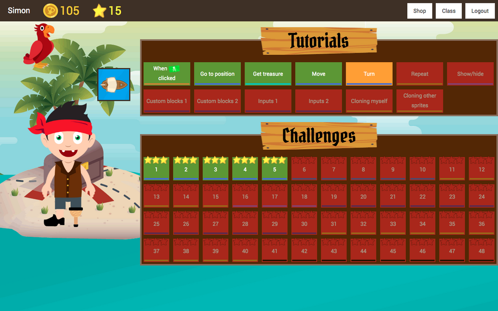 The level select screen of Pirate Plunder.