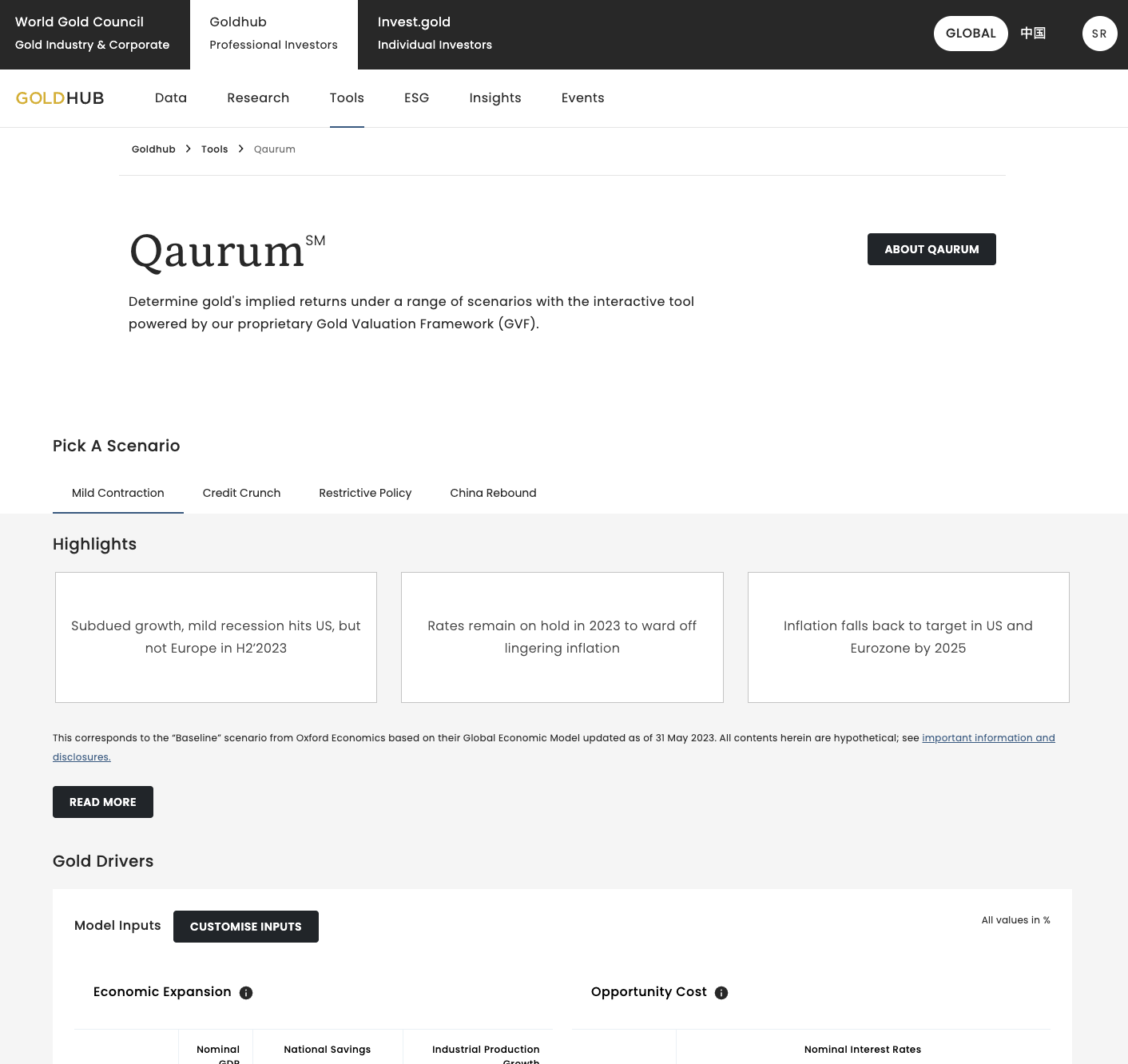 Qaurum, a full-stack application that uses complex financial logic to determine gold's implied returns in a range of scenarios.